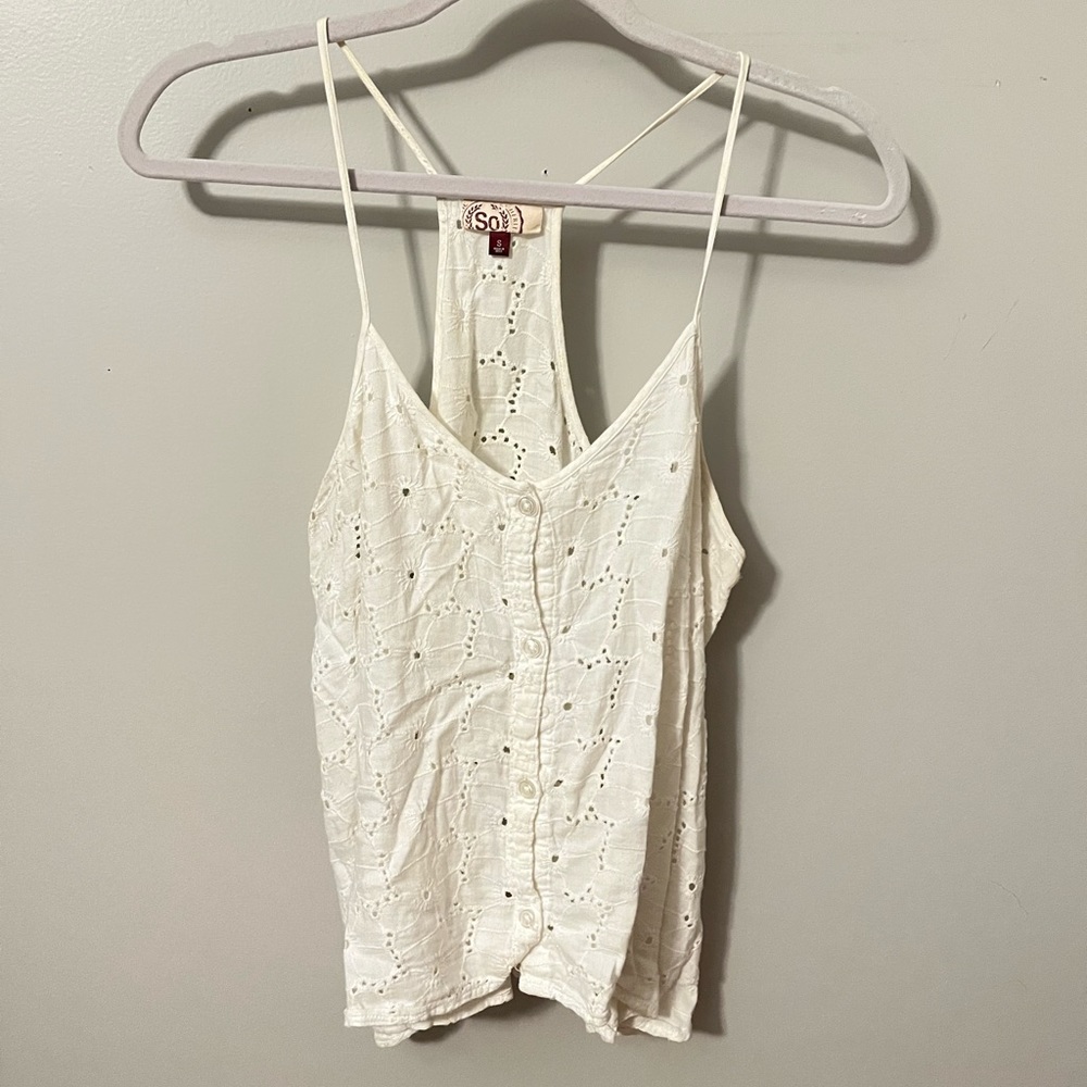 White Lace detail button up Tank
